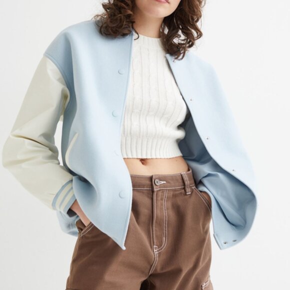 New H&M Divided Blue and White Varsity Jacket - Picture 1 of 4